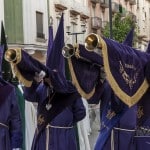 Cuatro trompeteros del Nazareno de Linares. Foto: Manu García, 2015.